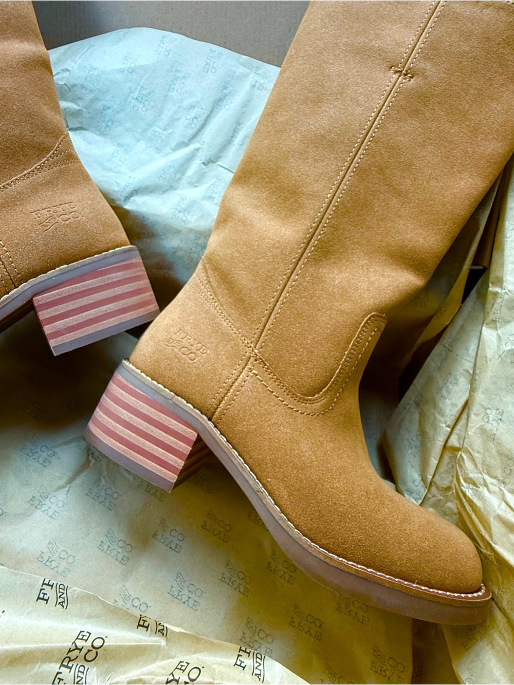 FRYE AND CO. 7.5 Miranda 14 Mid-Calf Heeled Boots Teakwood NWT